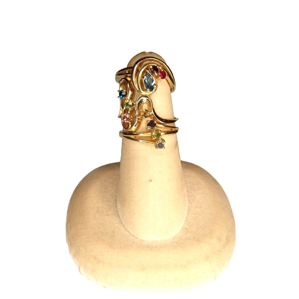 Size 7-7.5 Brass‎ Multicolor Rhinestones Rings Set of 3 -MISSING ONE STONE (2a1)